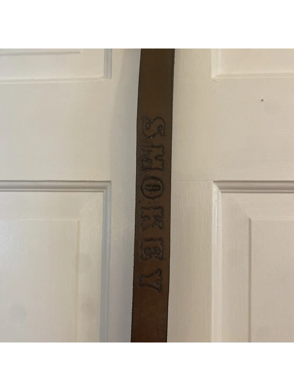Handcrafted Brown Leather Dog Collar Western Large Dog Engraved “Smokey”